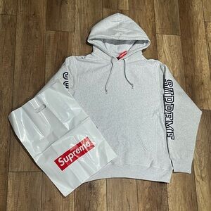 Supreme Gray Sleeve Logo Pullover Hoodie Size Large